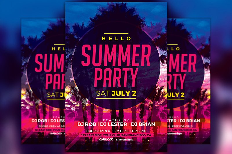 夏季活动宣传单模板 Hello Summer Party F