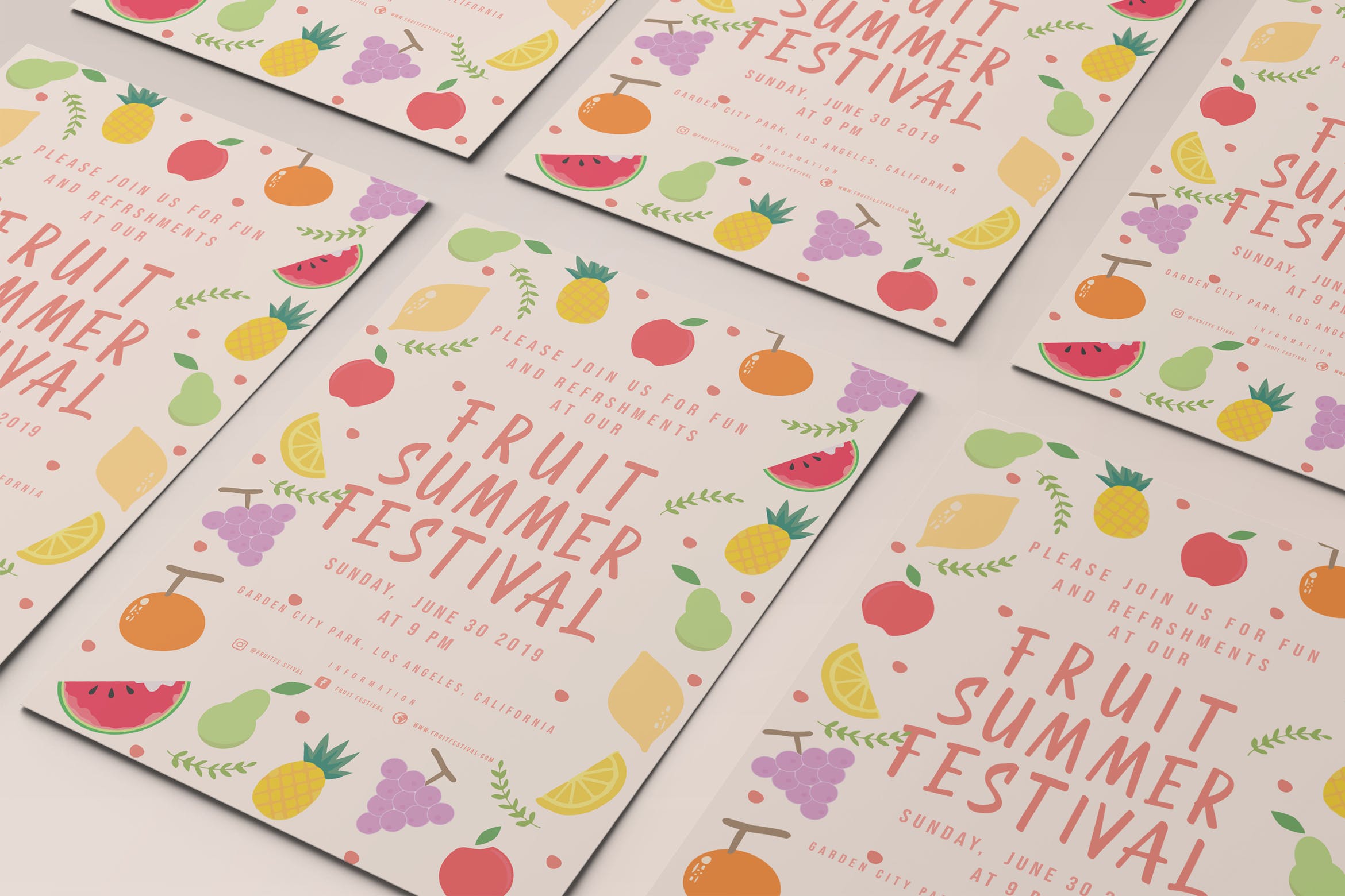 可爱的夏季水果美食创意海报fruit-summer-fest