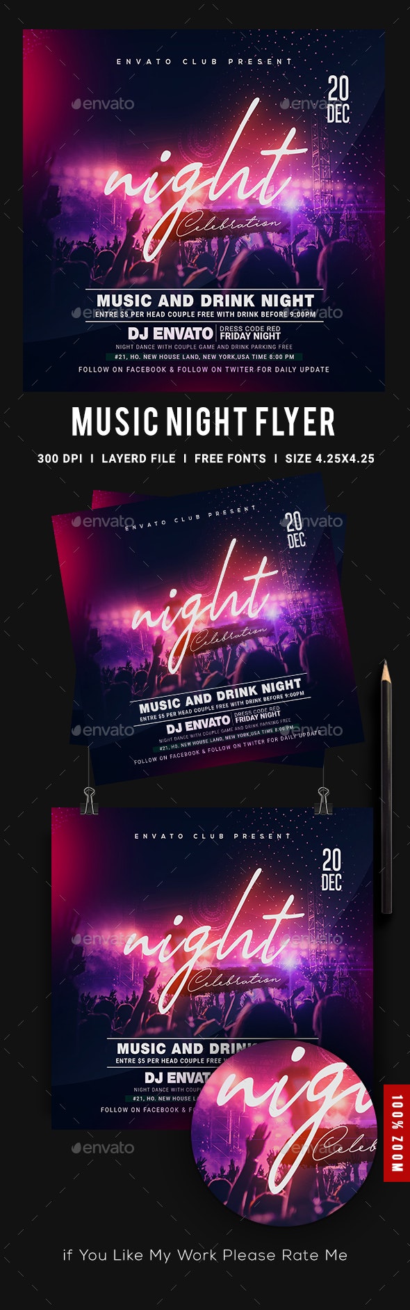 DJ音乐之夜派对传单海报设计 #363506