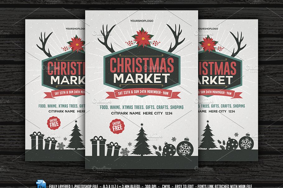 圣诞节素材海报设计插画 Christmas Market F