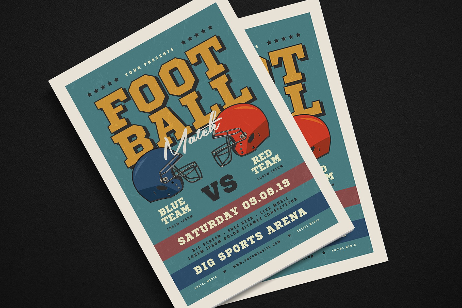 复古美式足球宣传单模板 Old American Footb