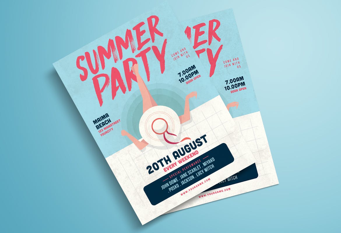 夏季泳池广告创意海报模板summer-pool-flyer