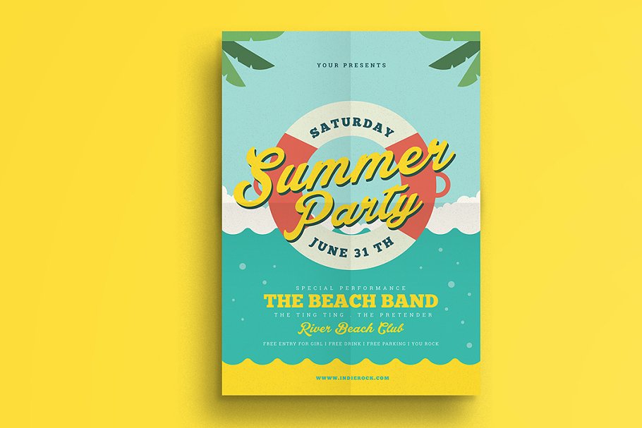 夏季游泳圈海报设计 Summer Beach Flyer #