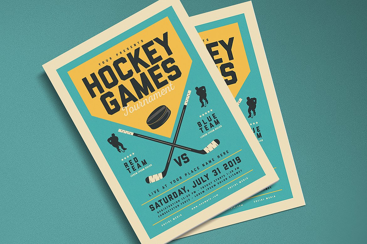 经典冰球海报设计模板 Vintage Hockey Game