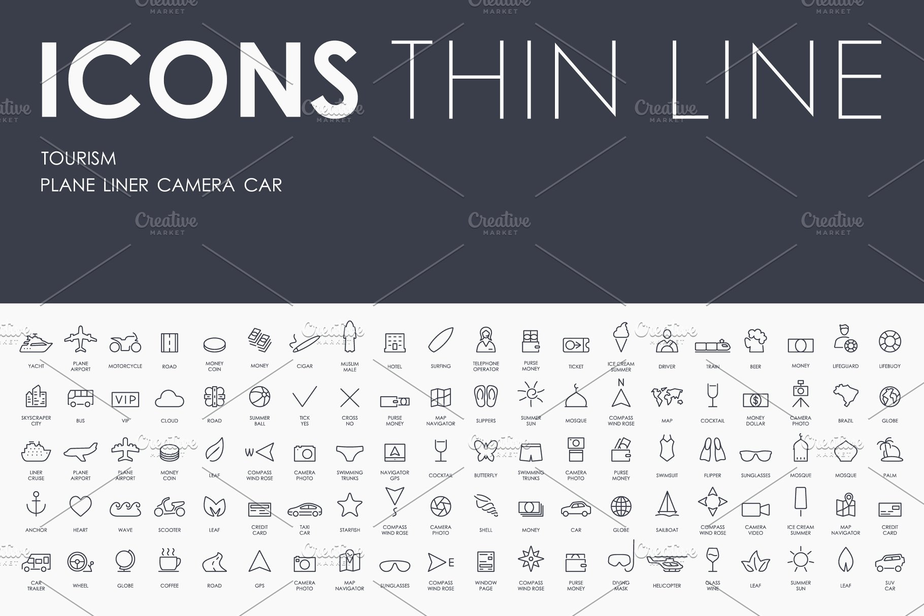 观光旅游矢量图标素材 Tourism thinline ic