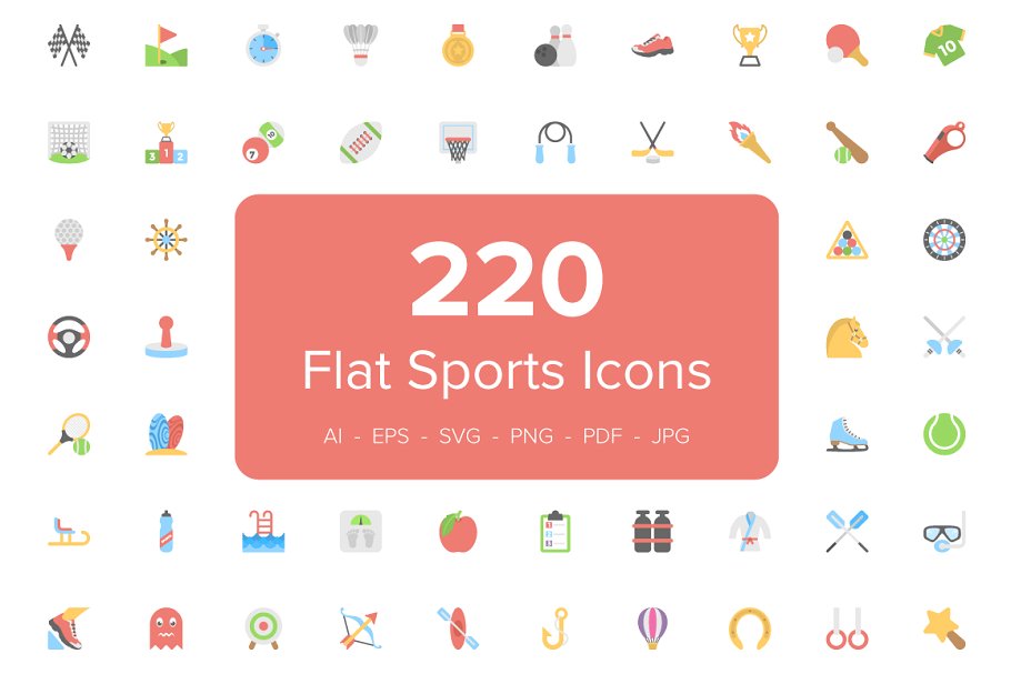 运动图标素材 220 Flat Sports Icons #