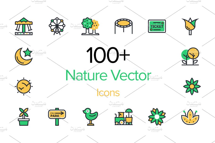 100 自然矢量图标素材 100 Nature Vecto