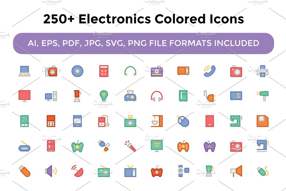 250 电子彩色图标素材 250  Electronics