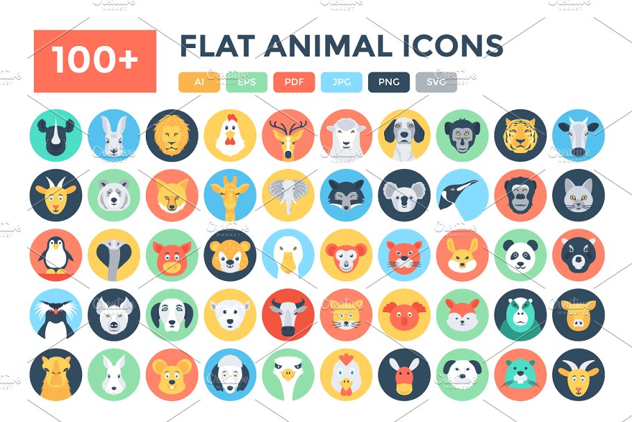 100 扁平化动物图标素材 100  Flat Animal