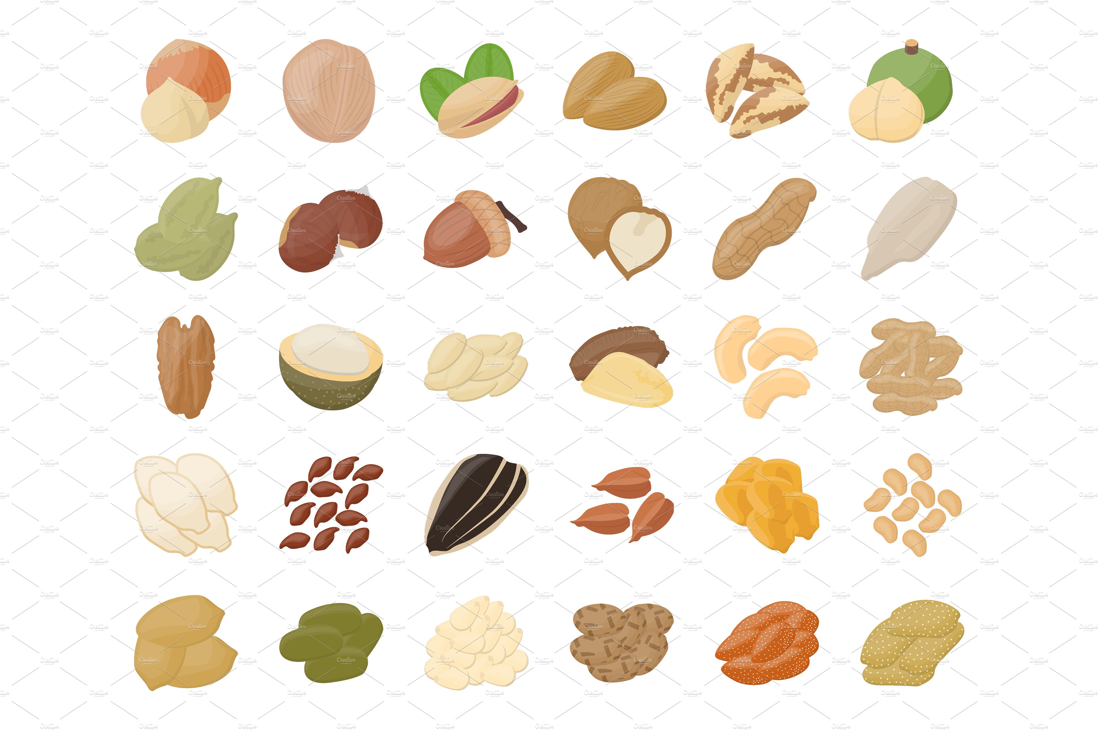 扁平化坚果图标素材 55 Nuts Flat Icons #