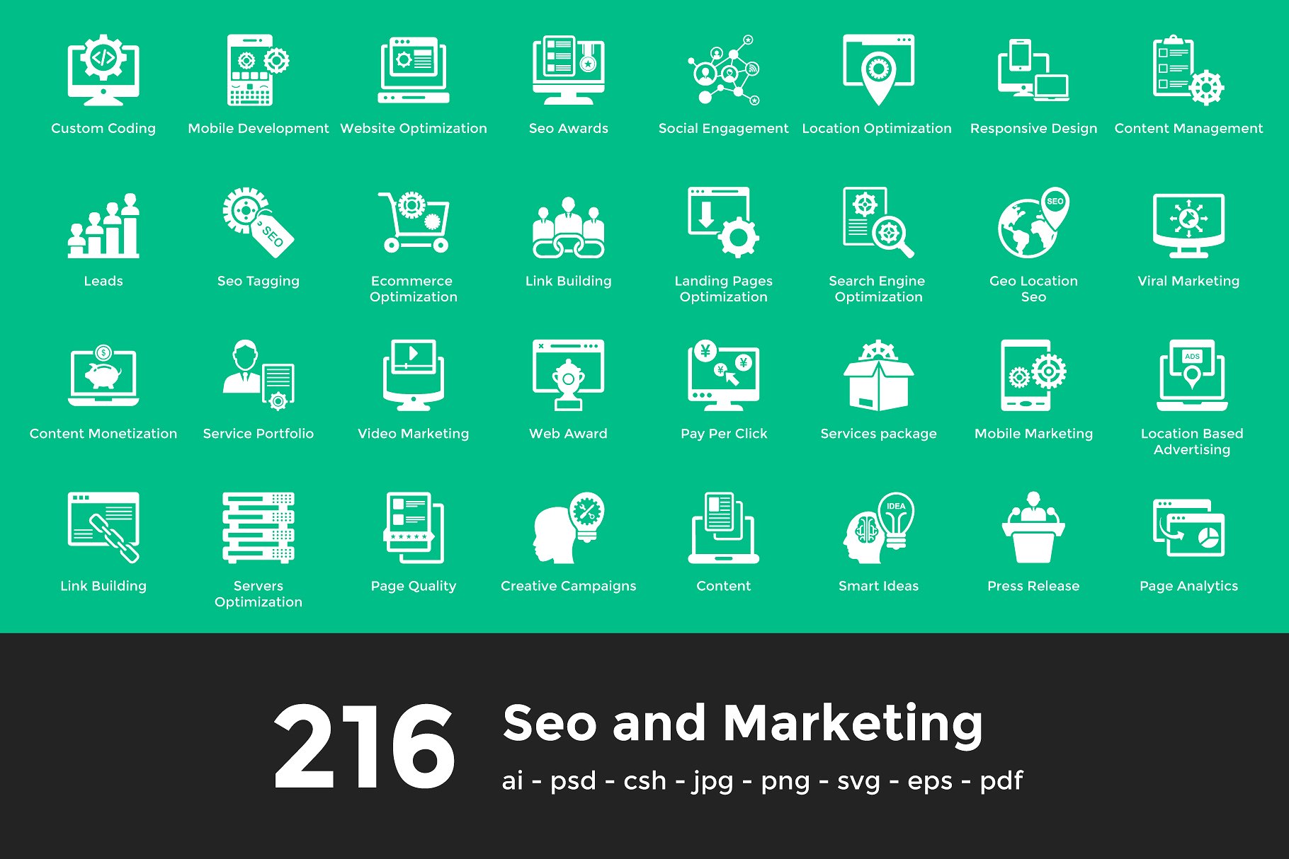 搜索引擎优化和营销矢量图标素材Seo and Marketi