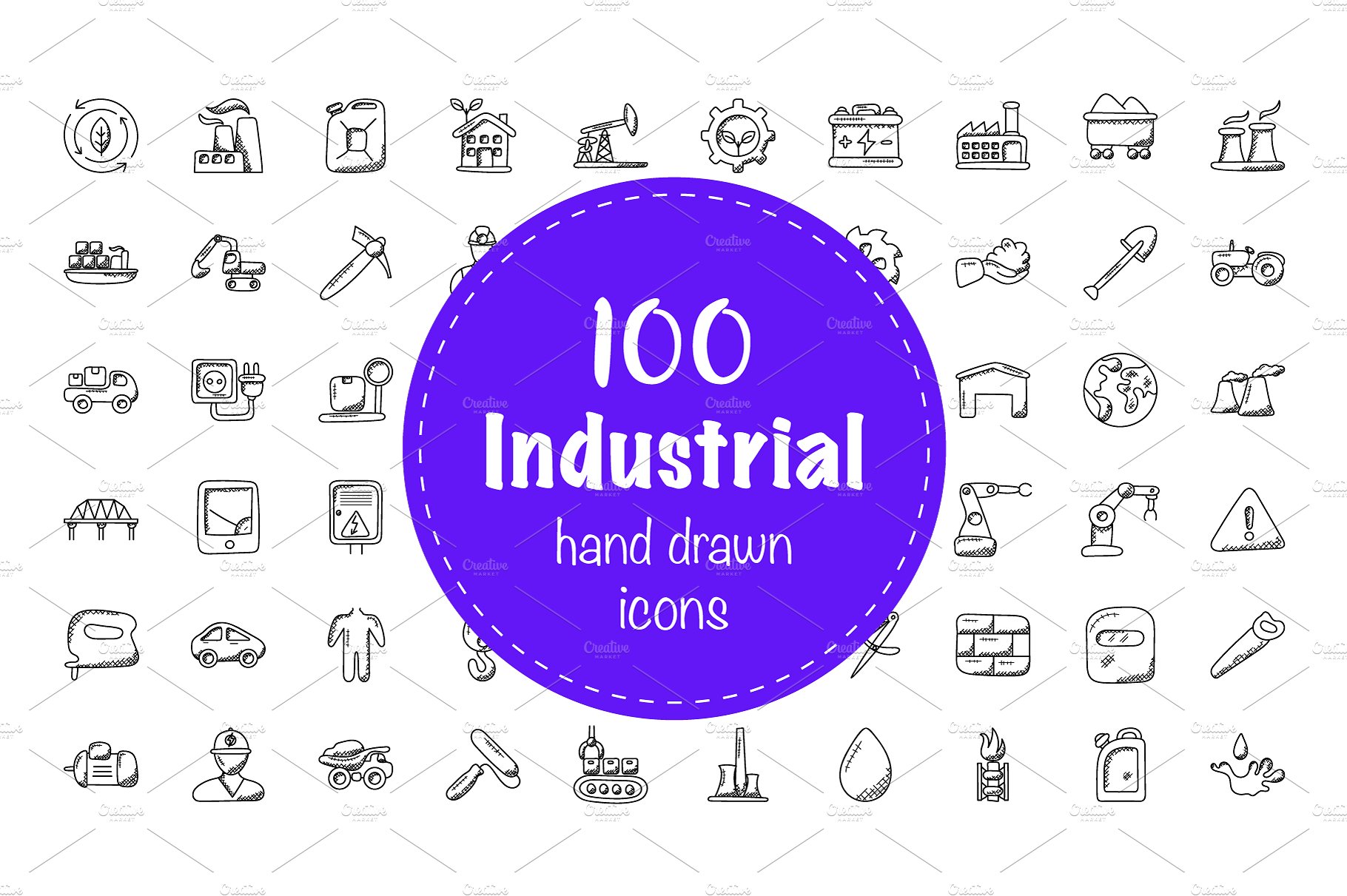 100个工业涂鸦图标 100 Industrial Dood