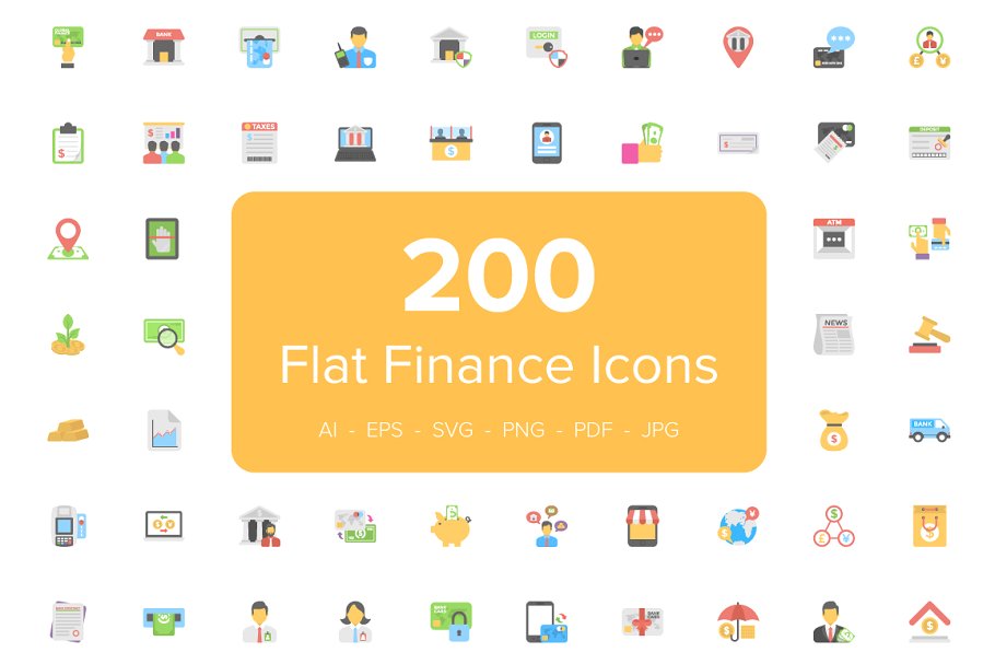 扁平化金融图标素材 200 Flat Finance Ico