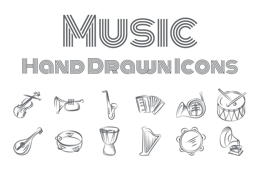 手绘音乐图标素材 Music Hand Drawn Icon