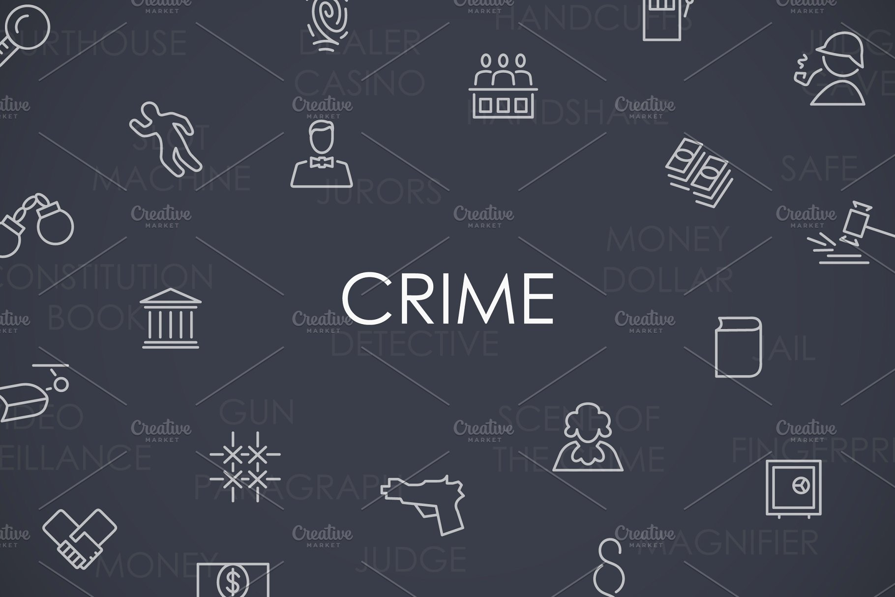 警察矢量图标大全 Crime thinline icons