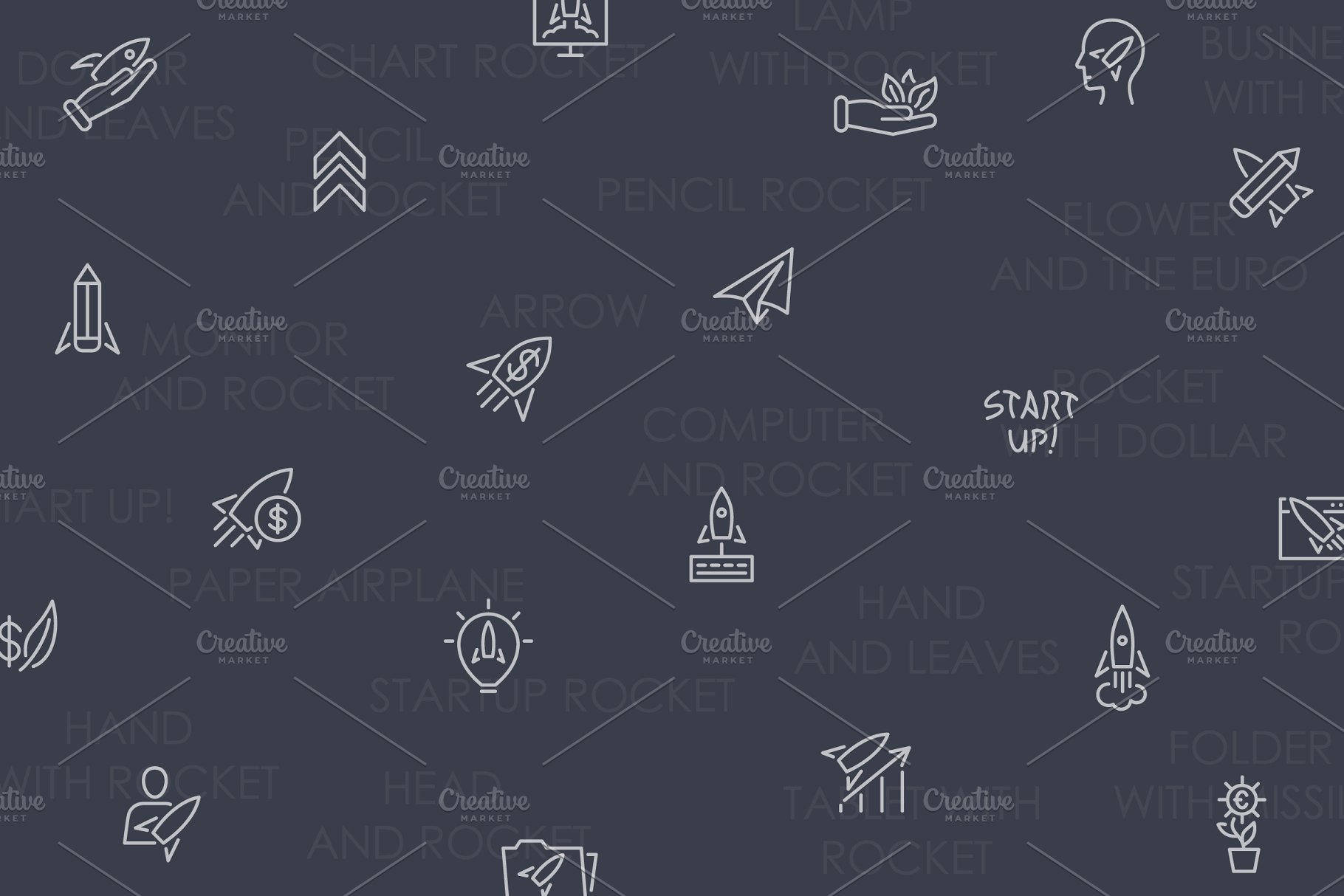 火箭启动图标素材 Startup thinline icon