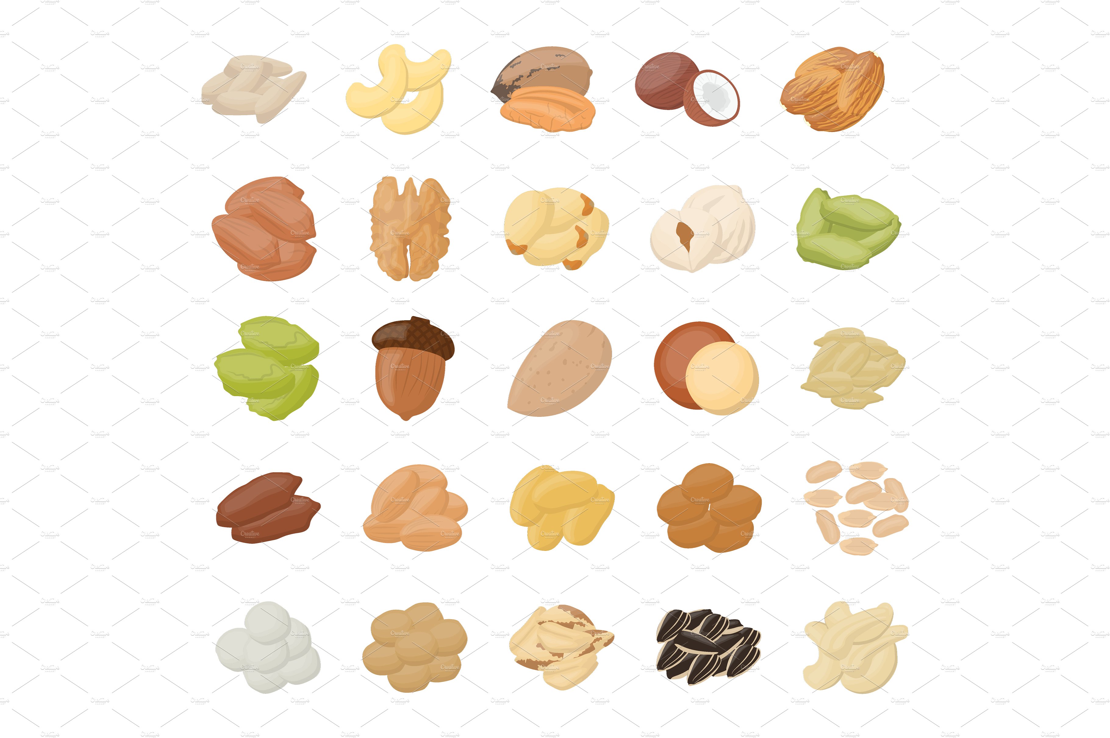 扁平化坚果图标素材 55 Nuts Flat Icons #
