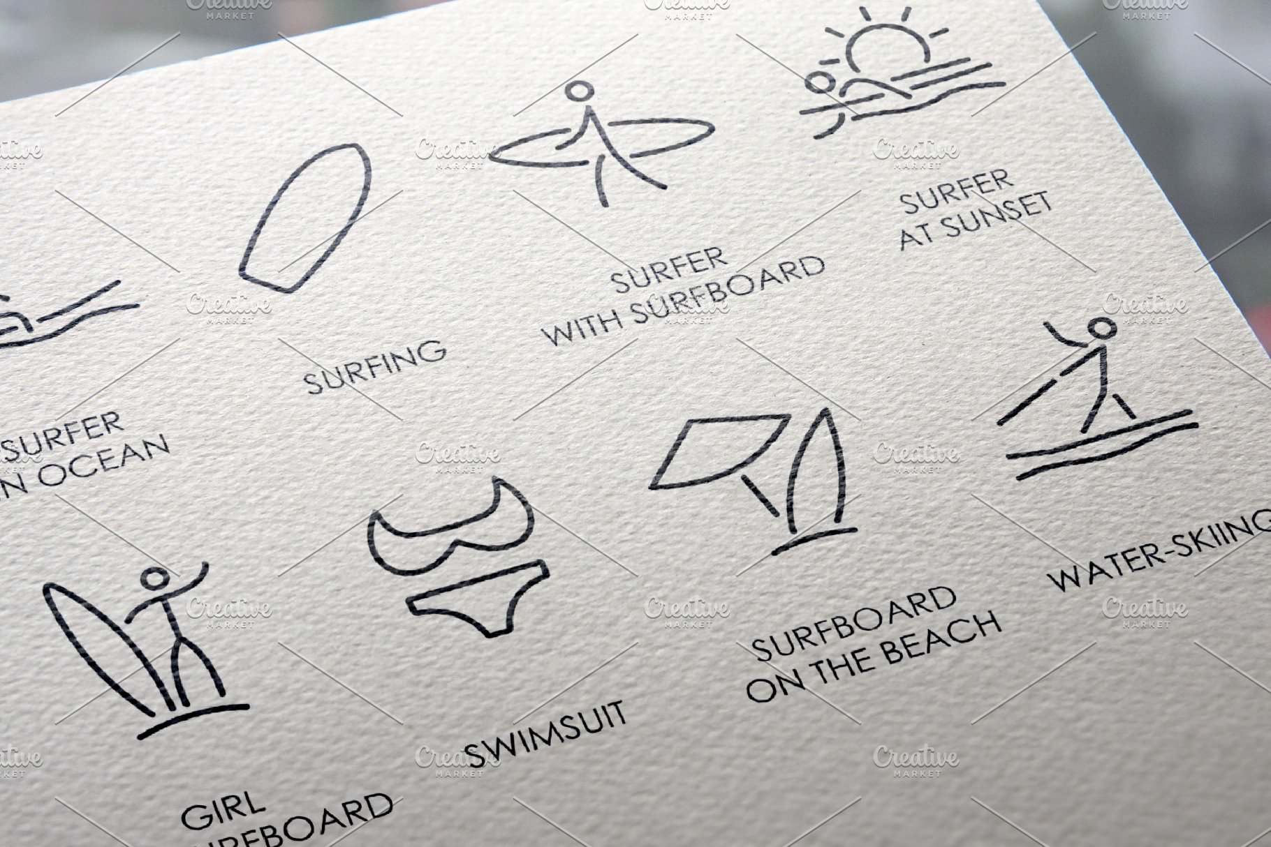 冲浪矢量图标素材 Surfing thinline icon
