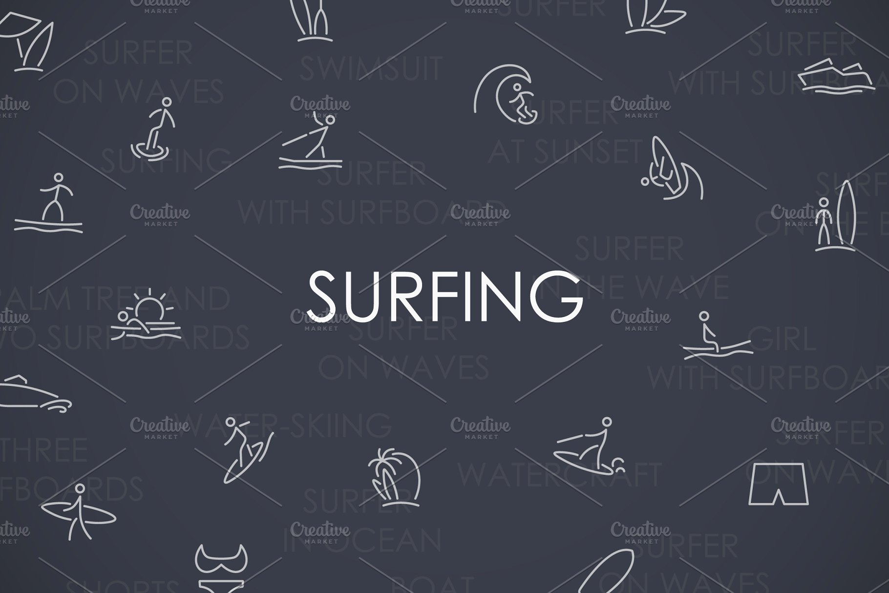 冲浪矢量图标素材 Surfing thinline icon