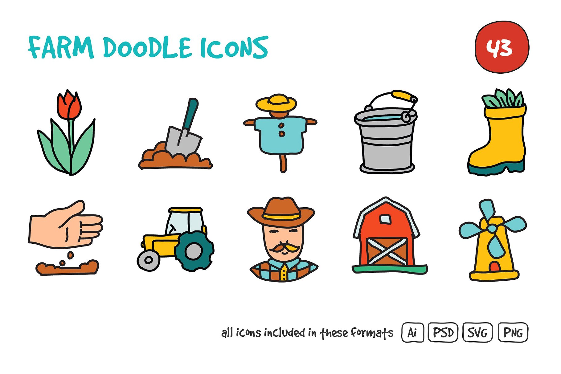 农场涂鸦图标素材集 Farm Doodle Icons Se