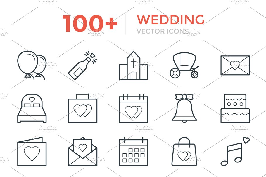 100 婚礼矢量图标 100 Wedding Vector