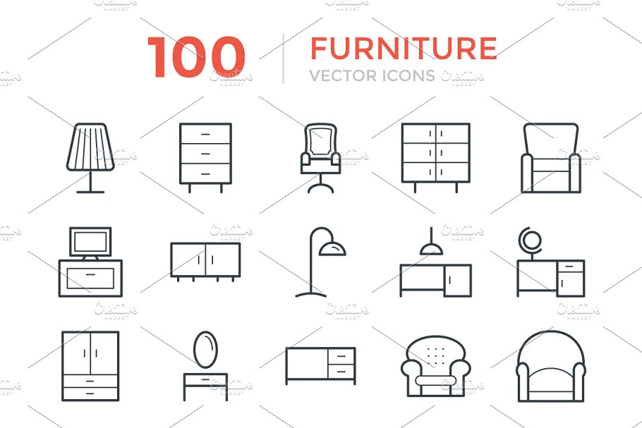家具图标素材 100 Furniture Vector Ic