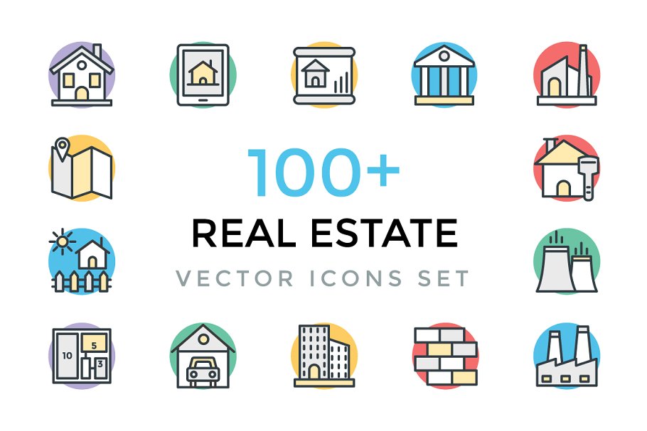 100 房地产矢量图标 100 Real Estate V