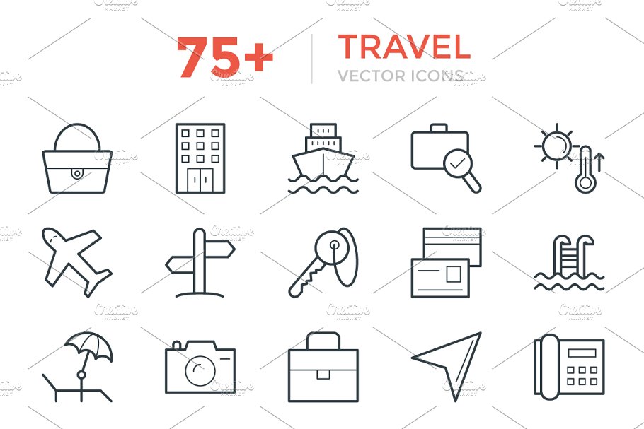 75 旅行矢量图标 75 Travel Vector Ic