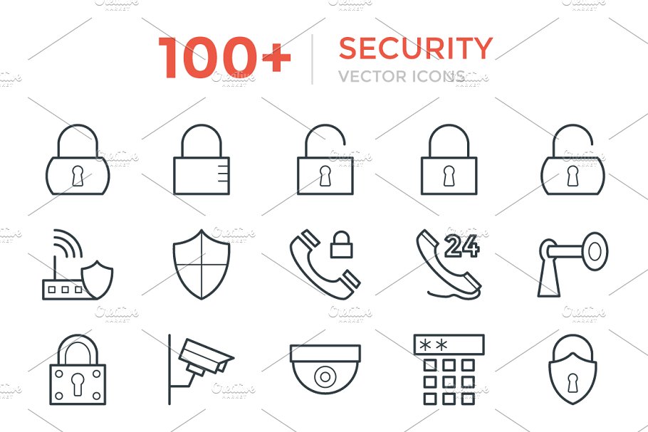 100 安全矢量图标 100  Security Vecto