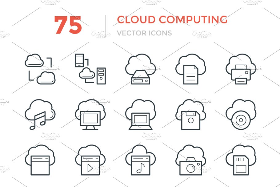 75个云计算矢量图标 75 Cloud Computing