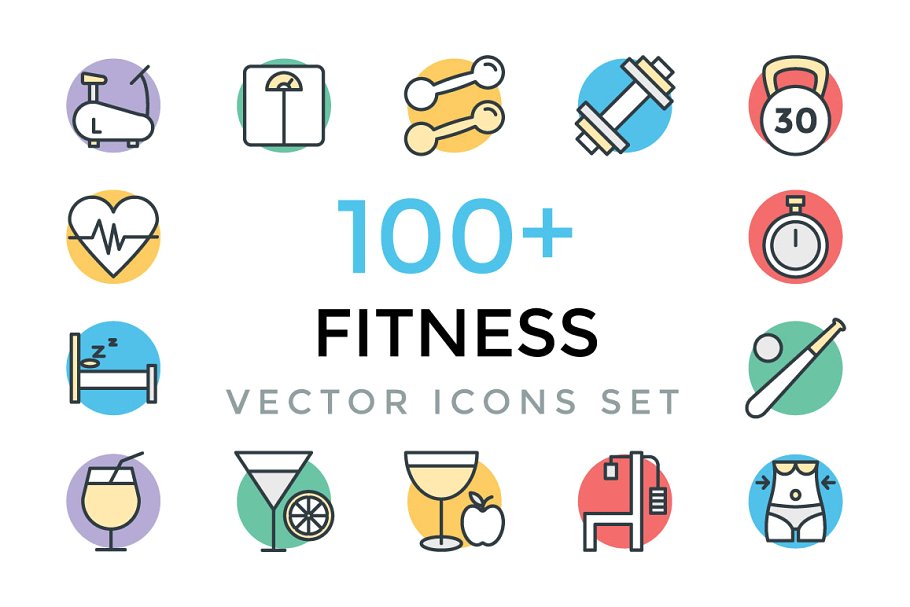 100 健身运动矢量图标 100 Fitness Vect