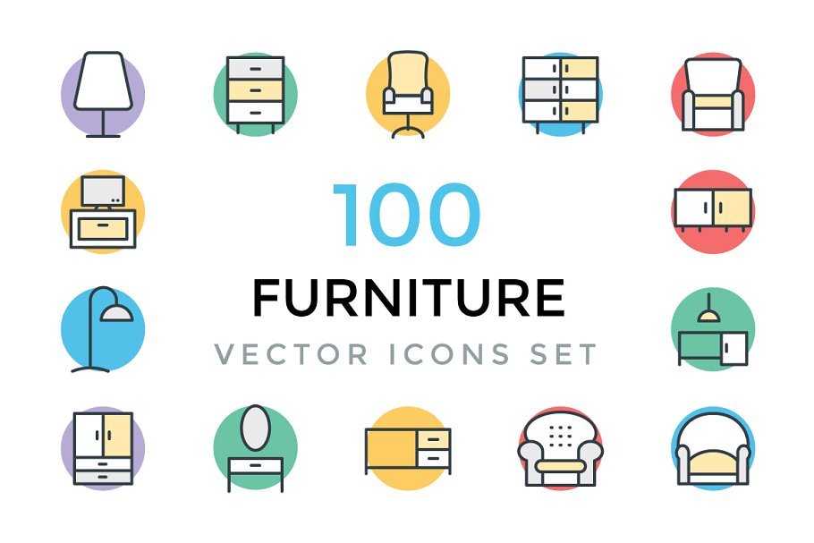 100个家具矢量图标 100 Furniture Vecto