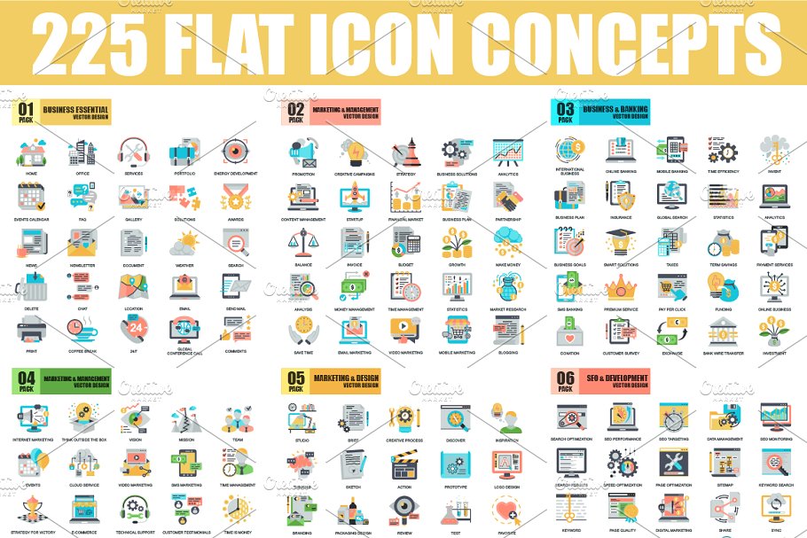 扁平风格概念图标模板 Pack Flat Icons #13