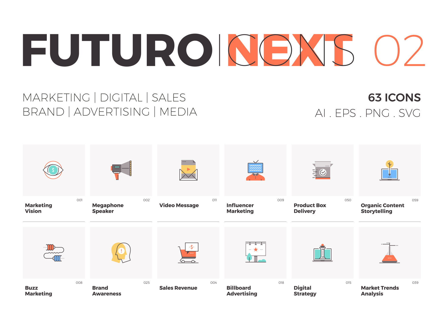 未来风格的市场营销图标套装Futuro Next Marke
