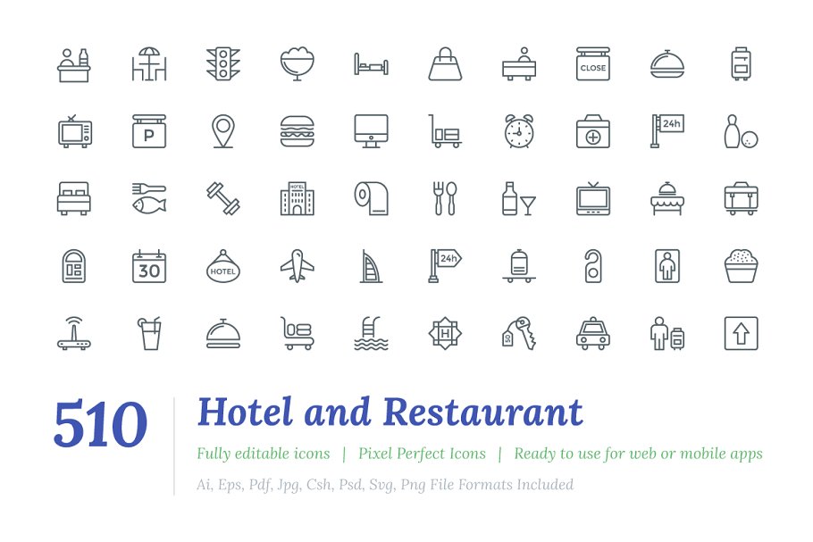 酒店和餐厅的图标素材Hotel and Restaurant