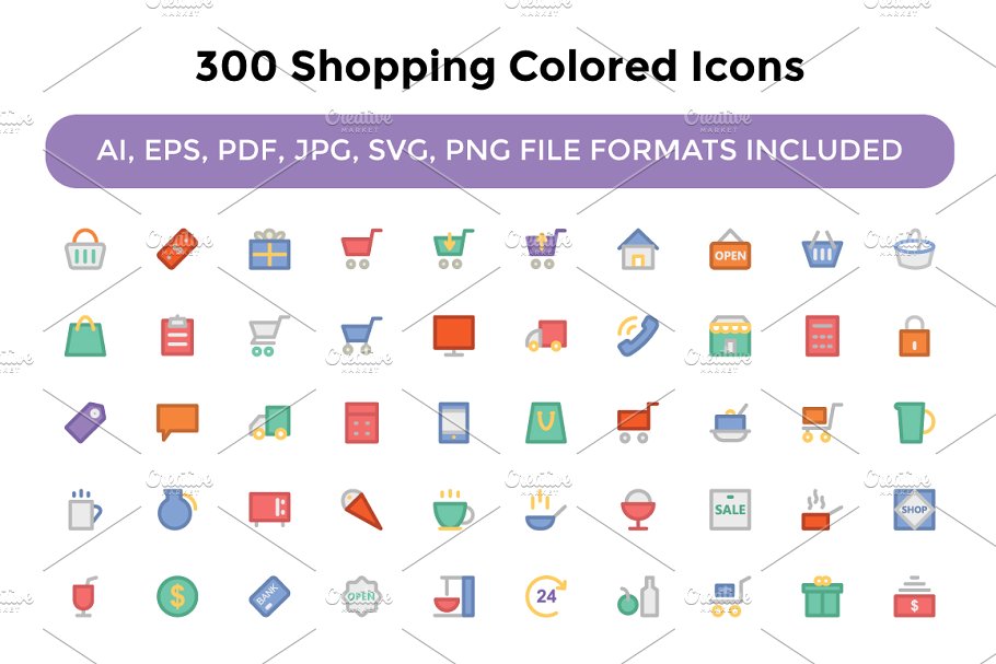 300个购物彩色图标素材 300 Shopping Colo