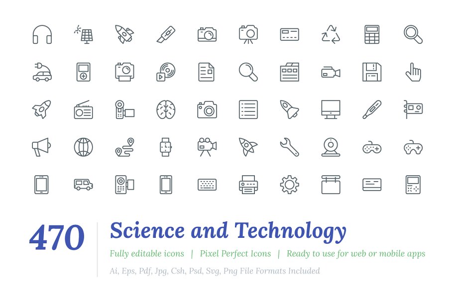 科技线性图标素材 470 Science and Techn
