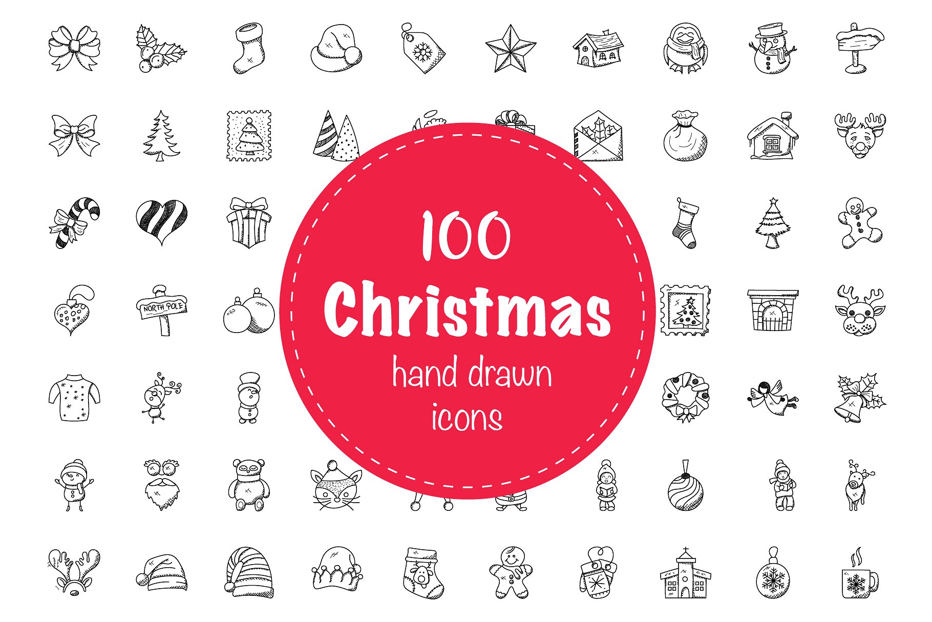 100个圣诞涂鸦图标 100 Christmas Doodl