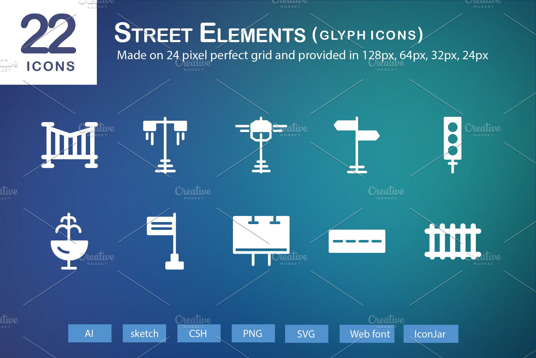 街道元素图标素材 22 Street Elements Gl
