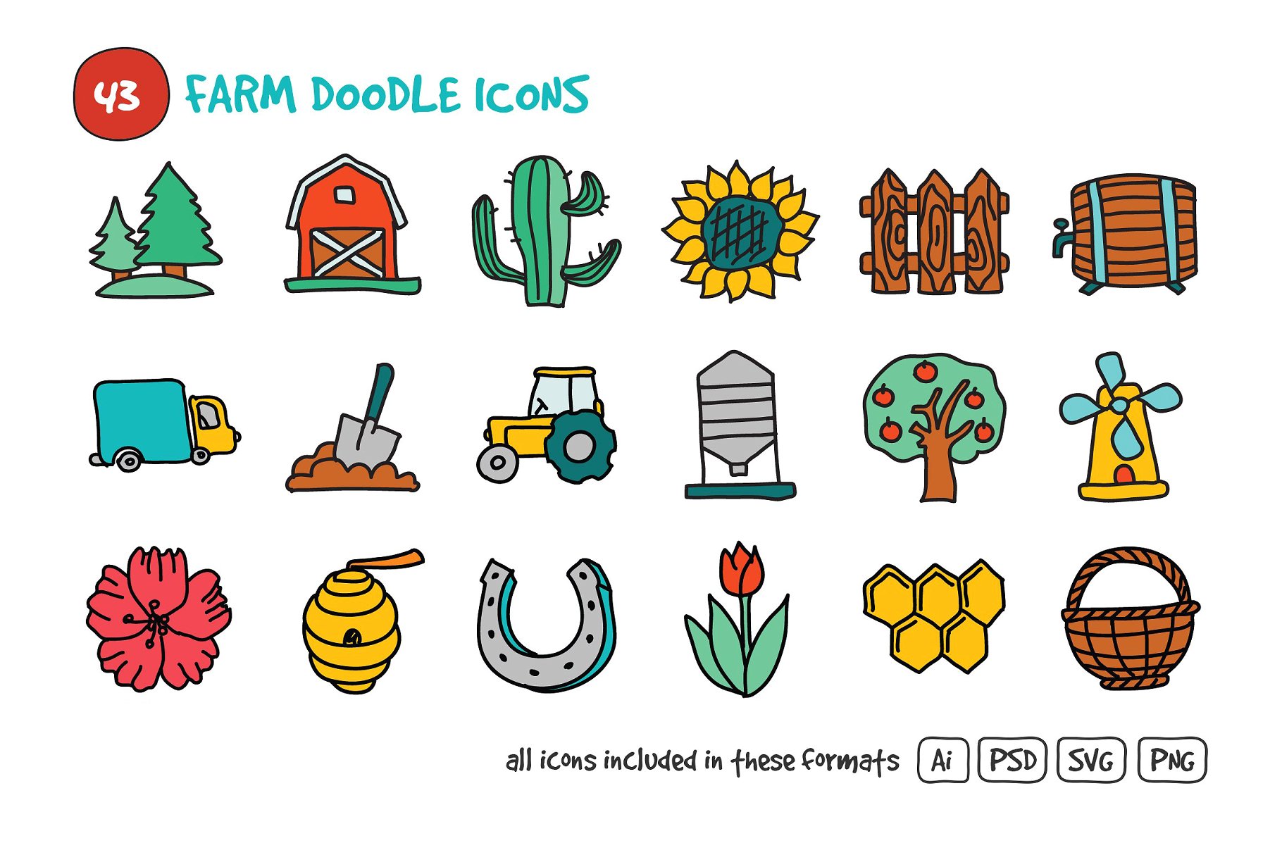 农场涂鸦图标素材集 Farm Doodle Icons Se