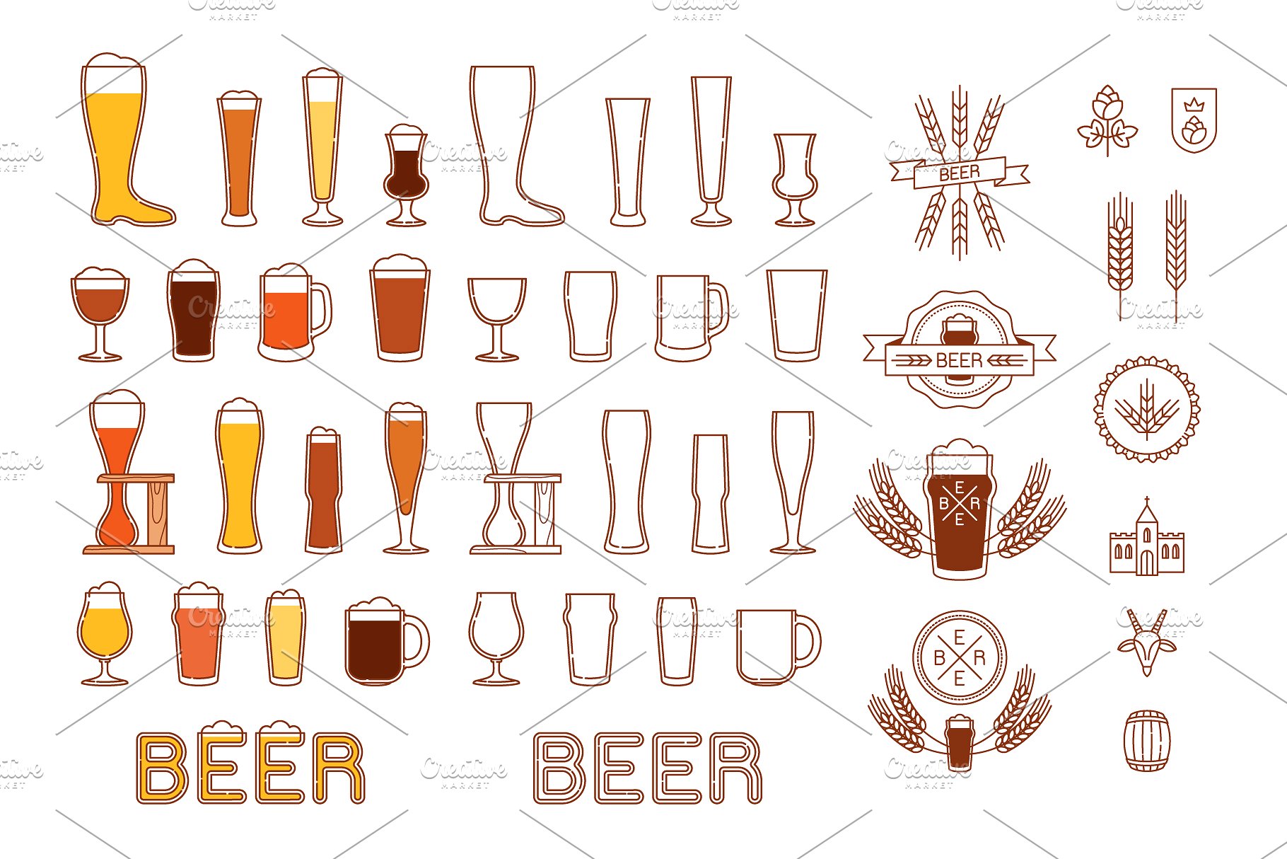 啤酒图标及标志 Beer icons and logos v