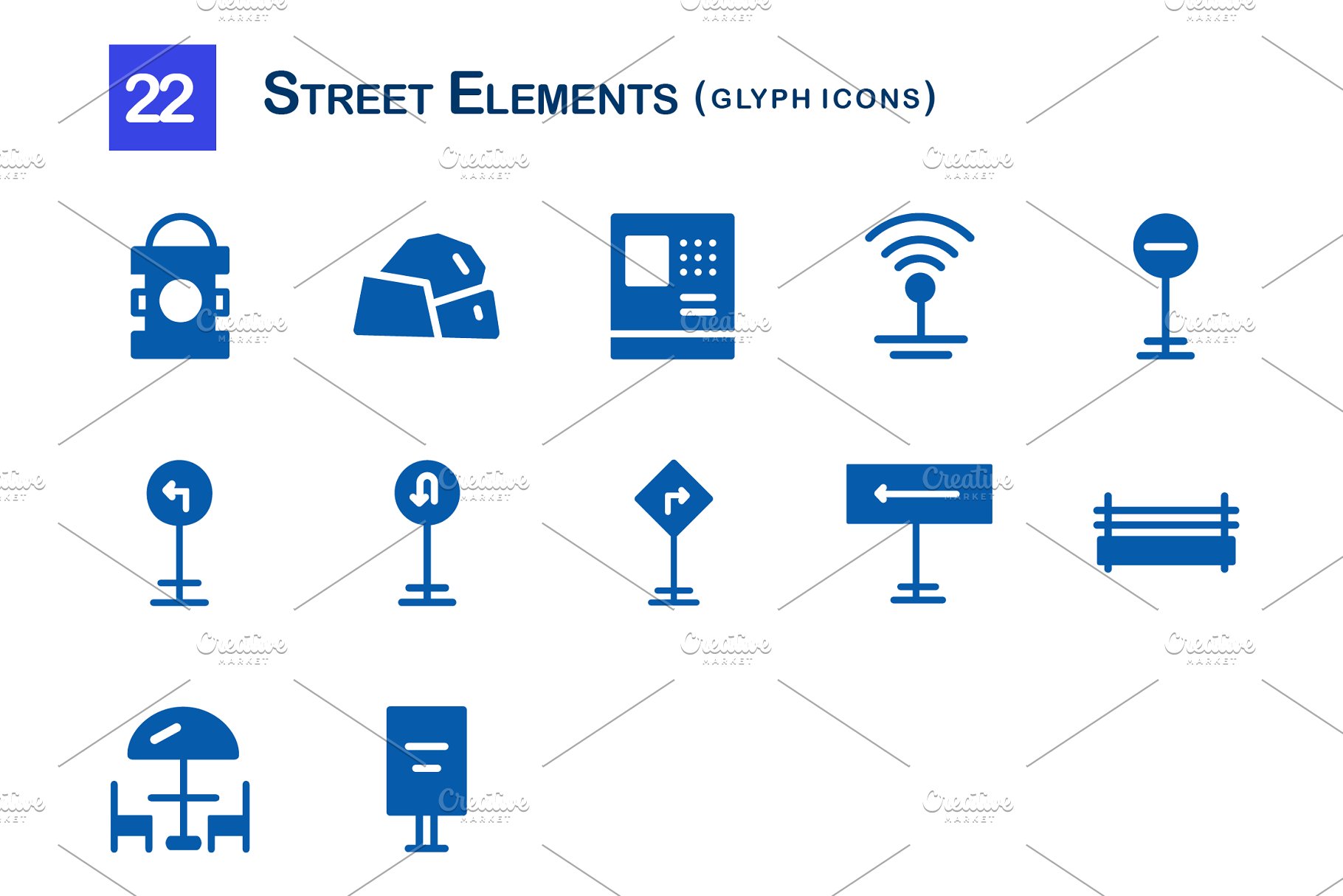 街道元素图标素材 22 Street Elements Gl