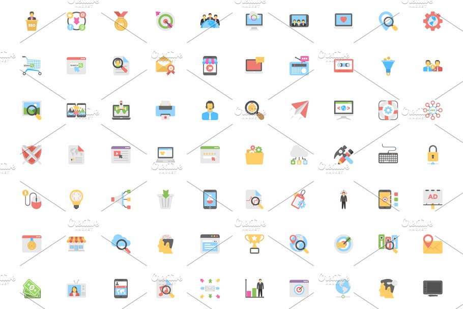 扁平化SEO市场营销图标 290 Flat Seo and