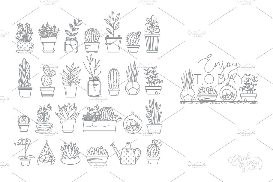 扁平化植物插画图标 Plants Flat Icons #1