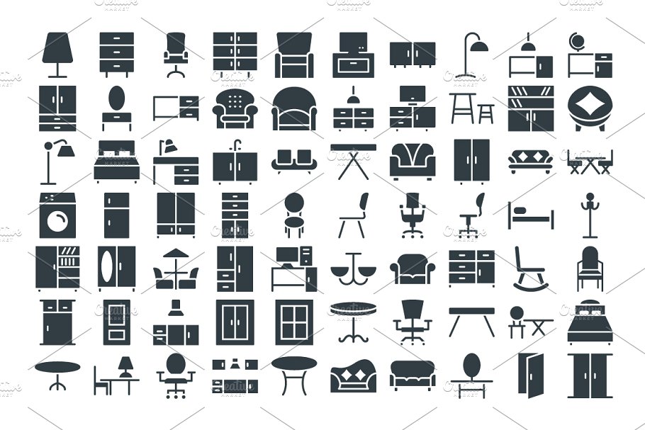 家具矢量图标 100 Furniture Vector Ic