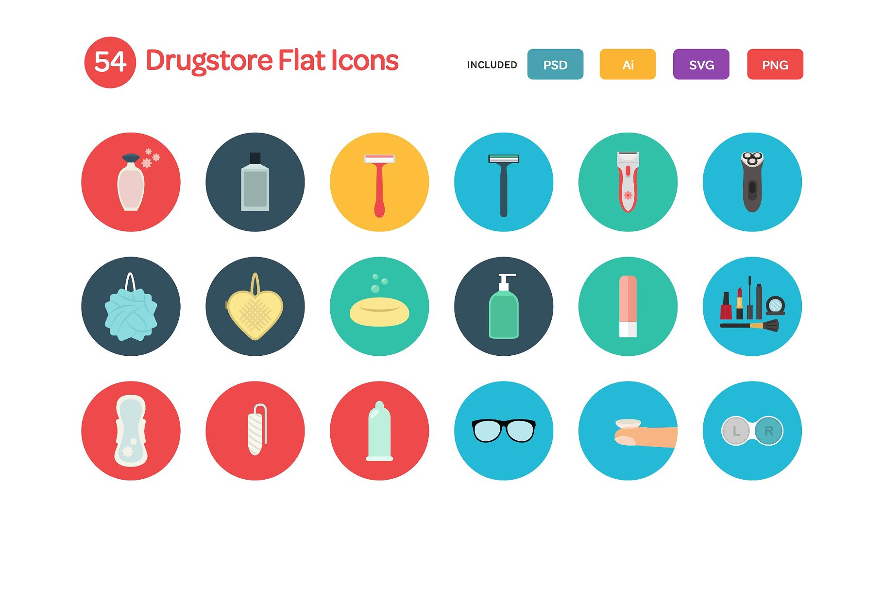 扁平化药店矢量图标 Drugstore Flat Icons