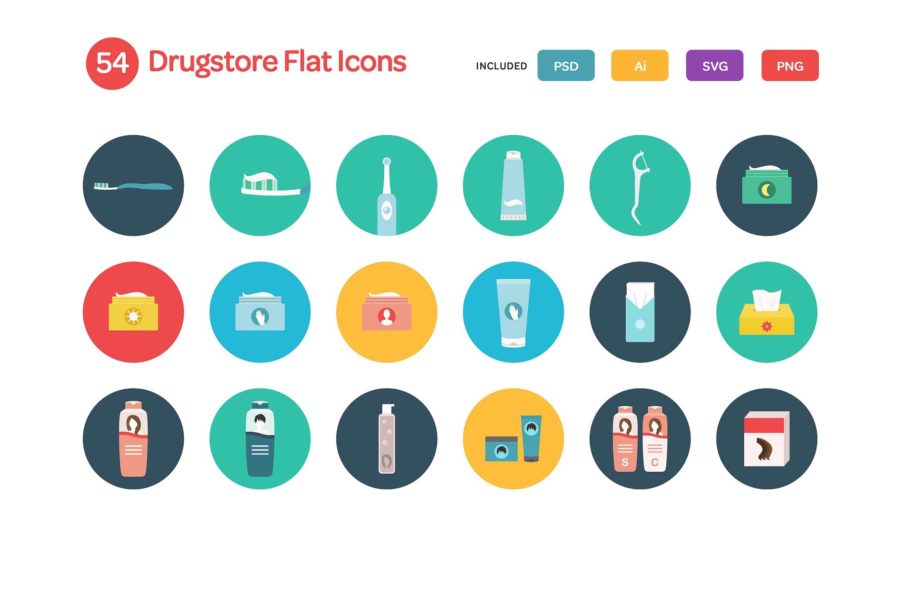 扁平化药店矢量图标 Drugstore Flat Icons