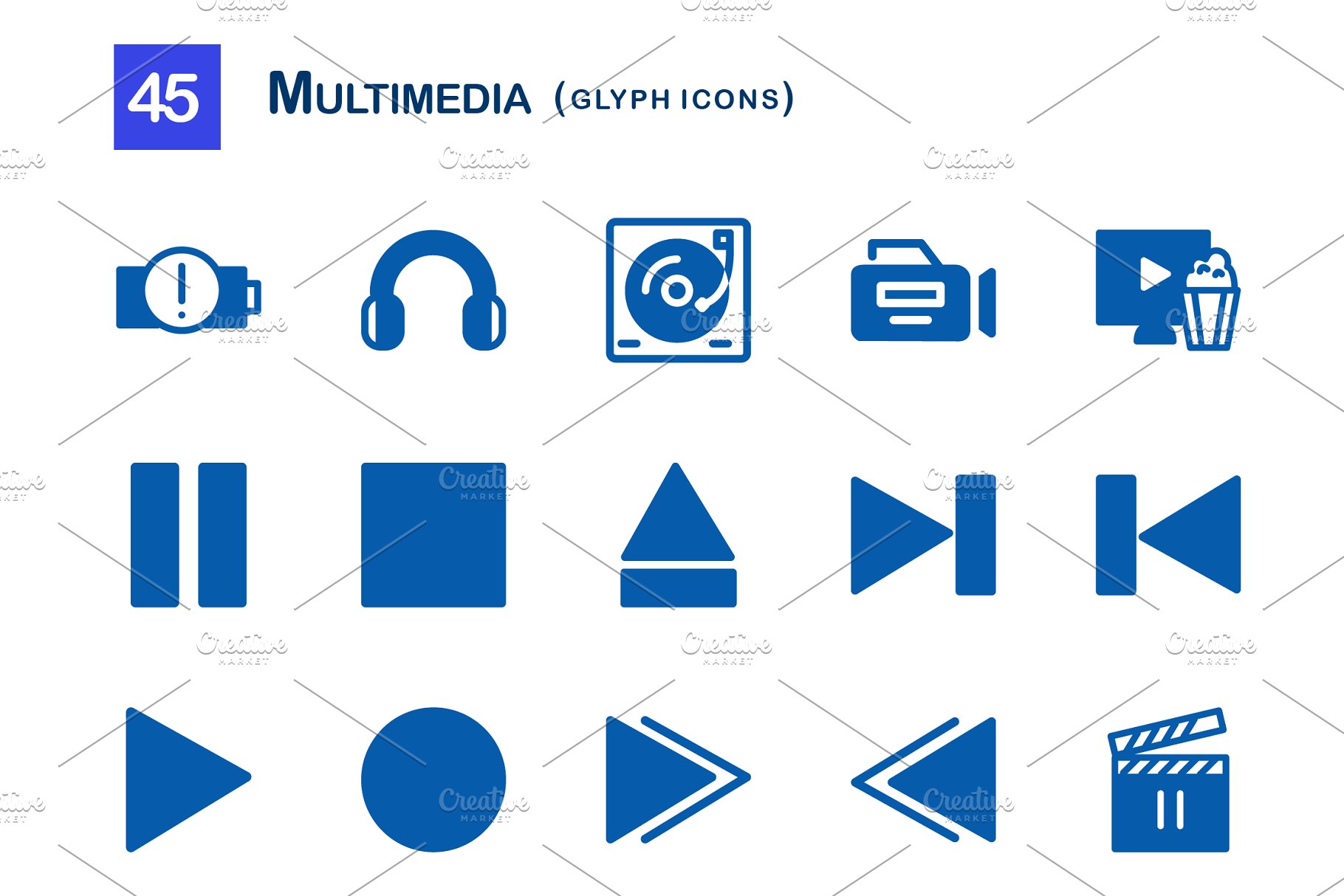 45个多媒体字形图标 45 Multimedia Glyph