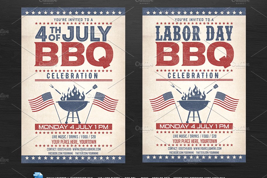 7月4日烧烤传单制作 4th of July BBQ Fly