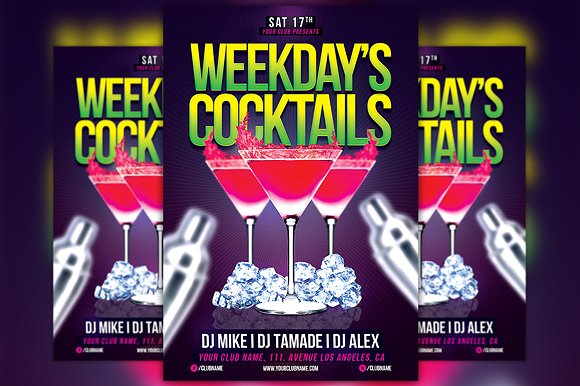 鸡尾酒传单模板 Weekdays Cocktails Fly